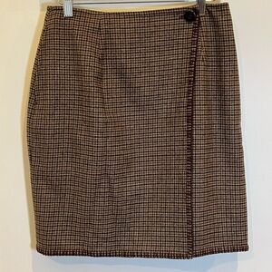 Ralph Lauren Country - Vintage Brown Houndstooth Wrap Skirt RARE